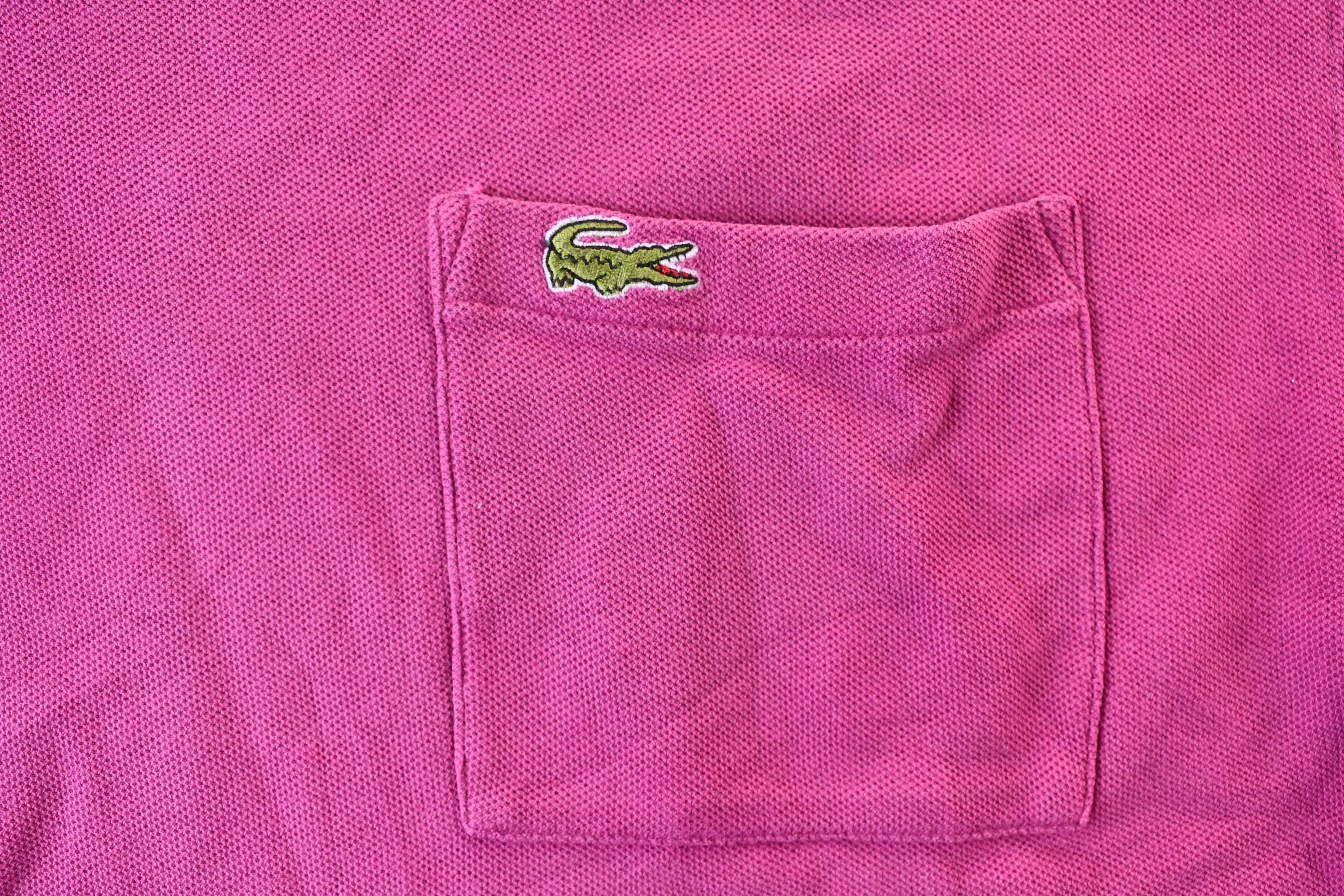 Vintage 1990s Bright Pink Lacoste Alligator Logo Single Stitch Textured Pocket T-Shirt