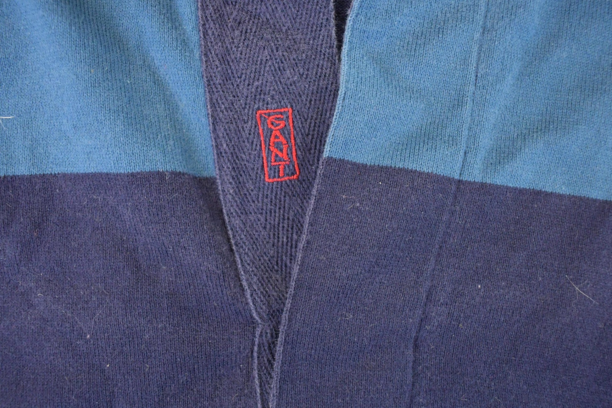 Vintage 1990s Gant Striped Denim Collar Quarter Button Rugby Shirt Men's L