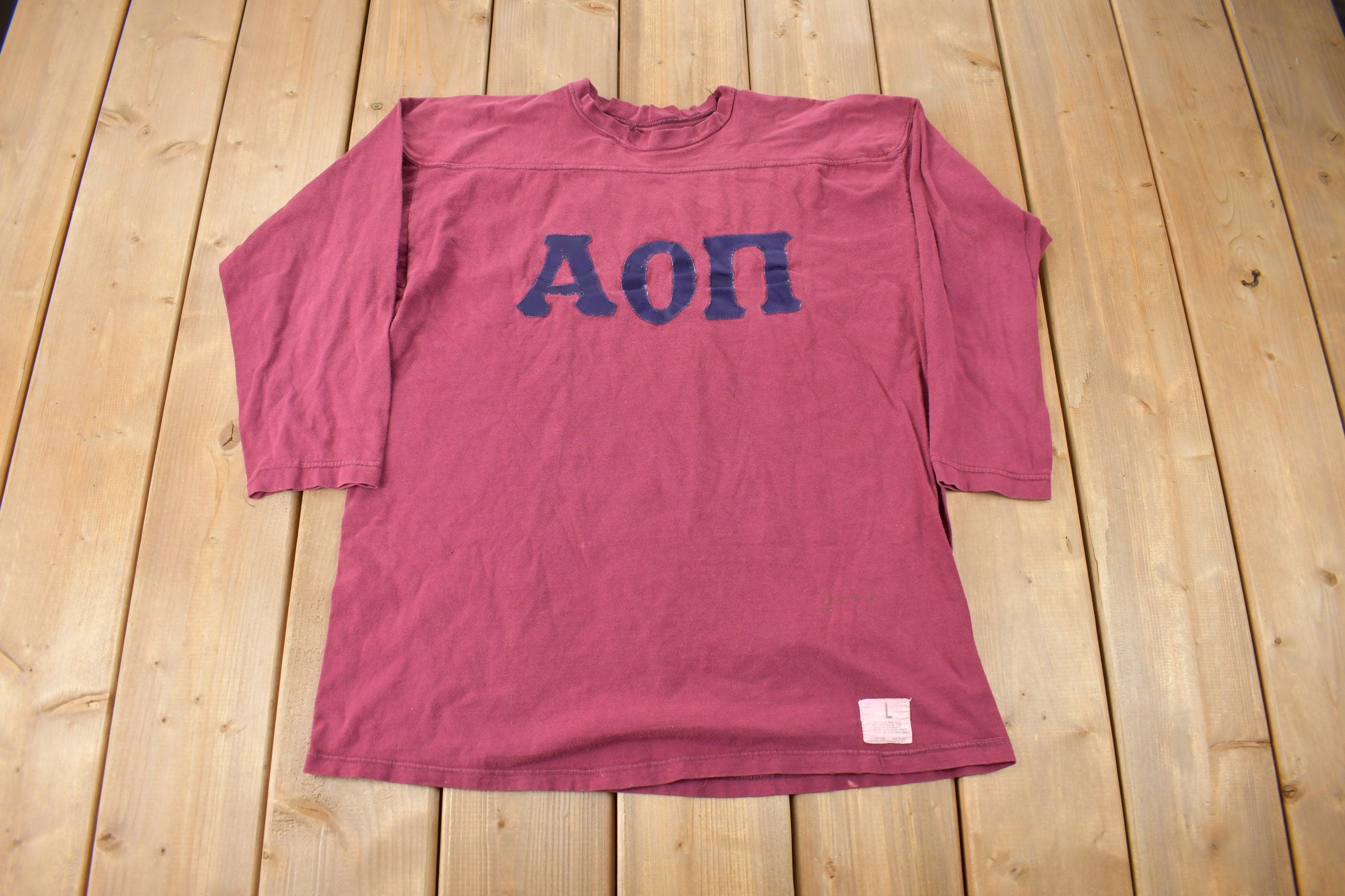 Vintage 1960s AON Embroidered Fraternity Football Jersey Shirt Size L Made In USA