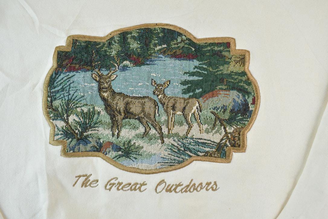 Vintage 1990s Deers The Great Outdoors Crewneck Sweatshirt / Embroidered Deers / Nature Sweater / Animal Sweater