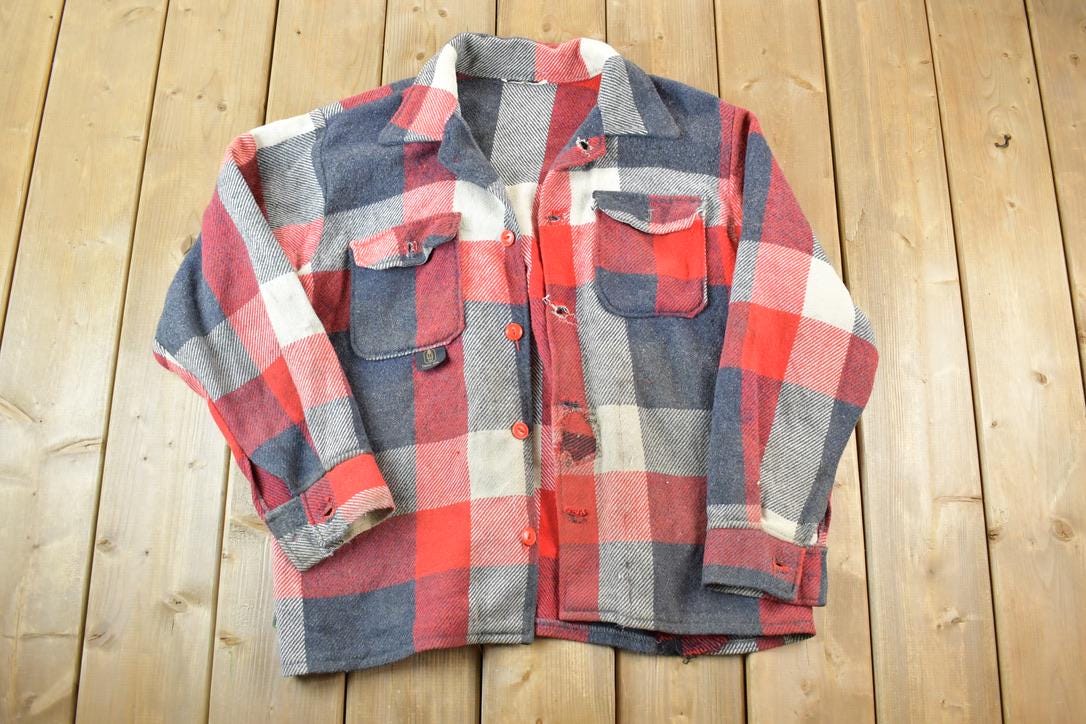 Vintage 1960s Thermo King Heavily Distressed Plaid Light True Vintage Jacket