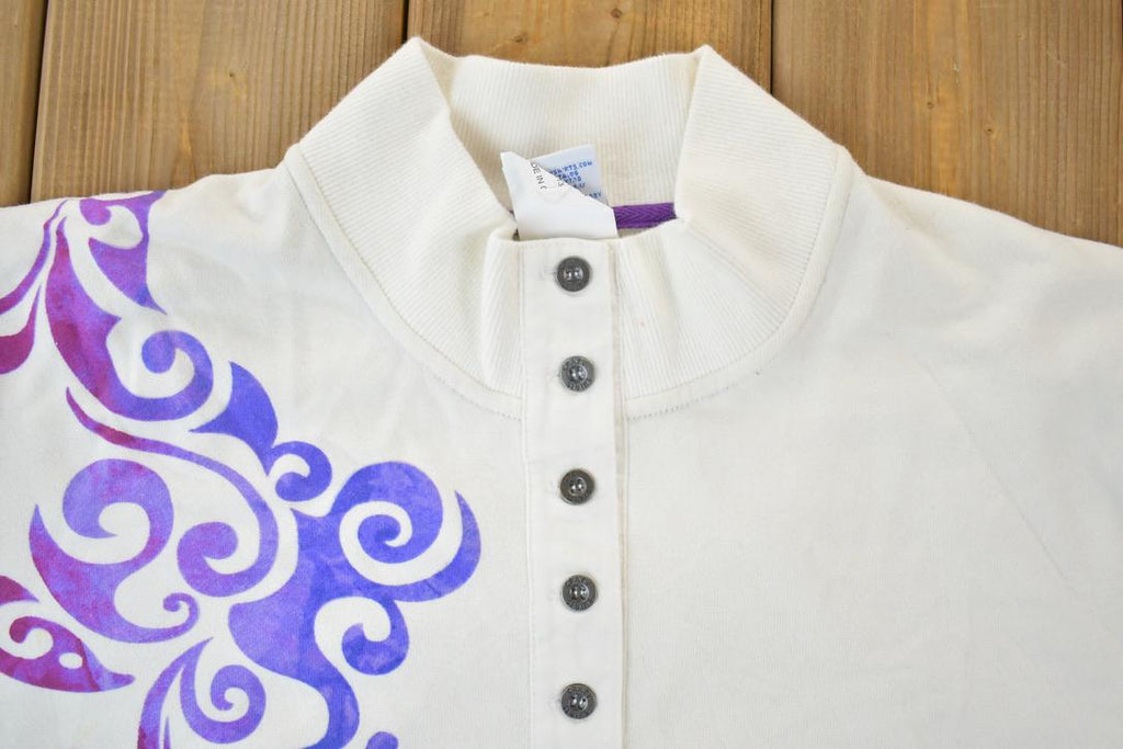 Vintage 1990s Crazy Shirts Quarter Button Mock Neck Sweatshirt /
