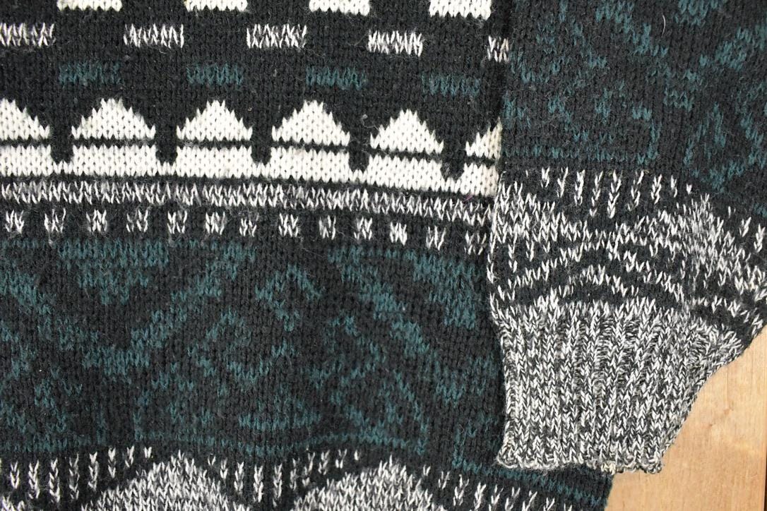 Vintage 1990s Michael Gerald Abstract Knit Crewneck Sweater Men's L / 90s Knitted Sweatshirt / Vintage Preppy Knits