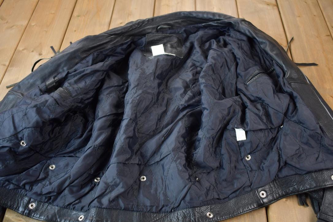 Vintage 1990s Pelle Cuir Leather Fringed Jacket