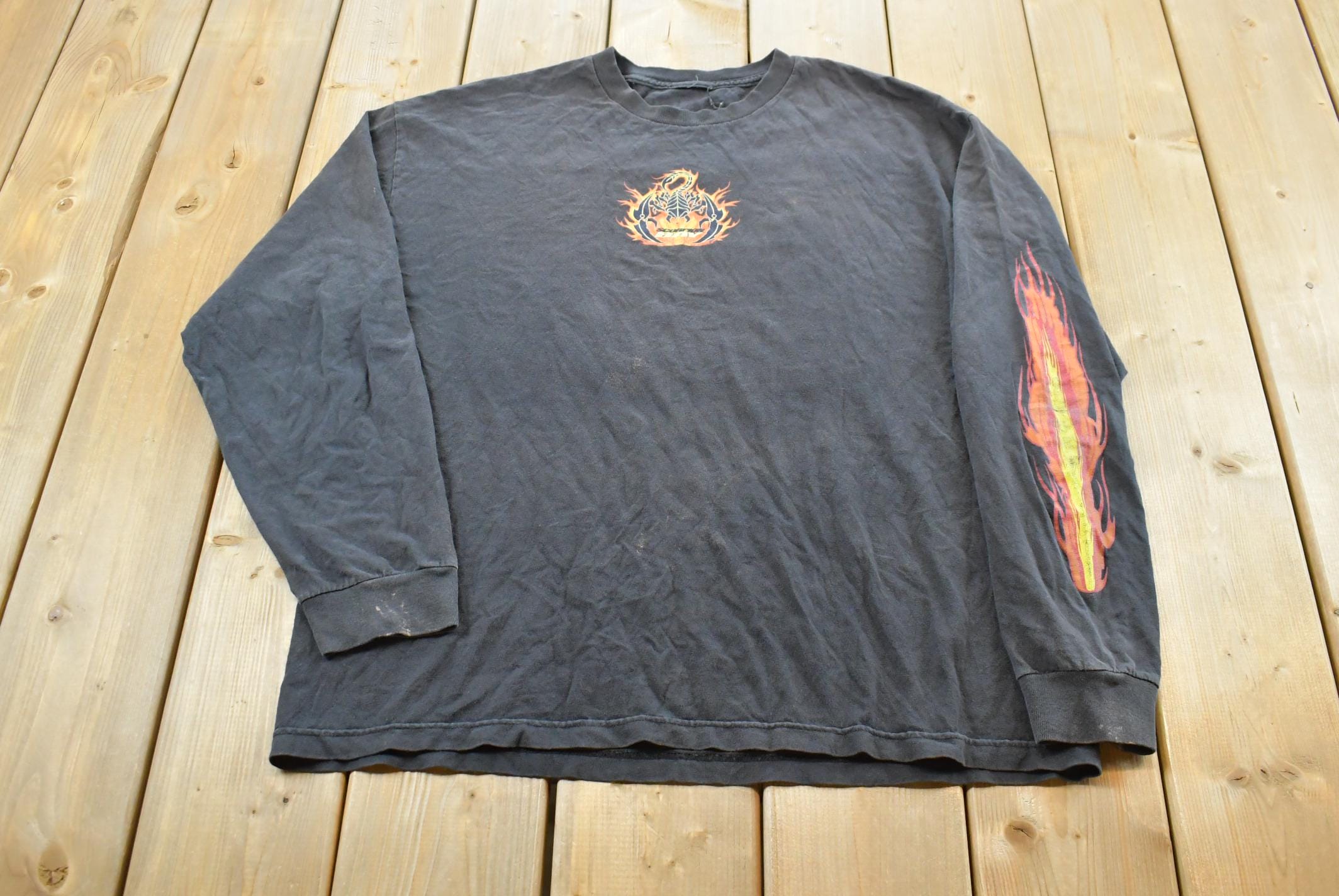Vintage Y2K Scorpion Bay Flames Skull Long Sleeve T-Shirt Mens XL