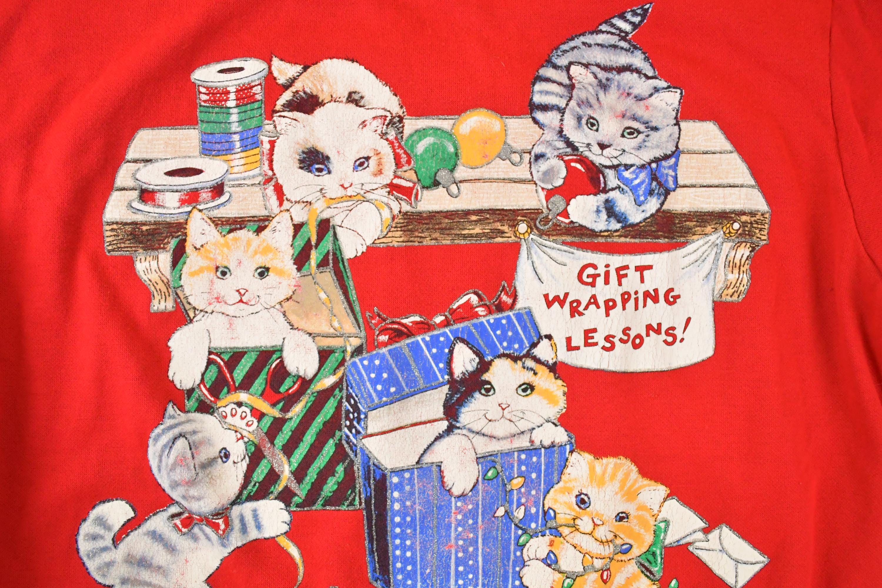 Vintage 1990s Nutcracker Plus Size Cute Christmas Kitty Double Collar Graphic Print Crewneck Sweatshirt Womens XL