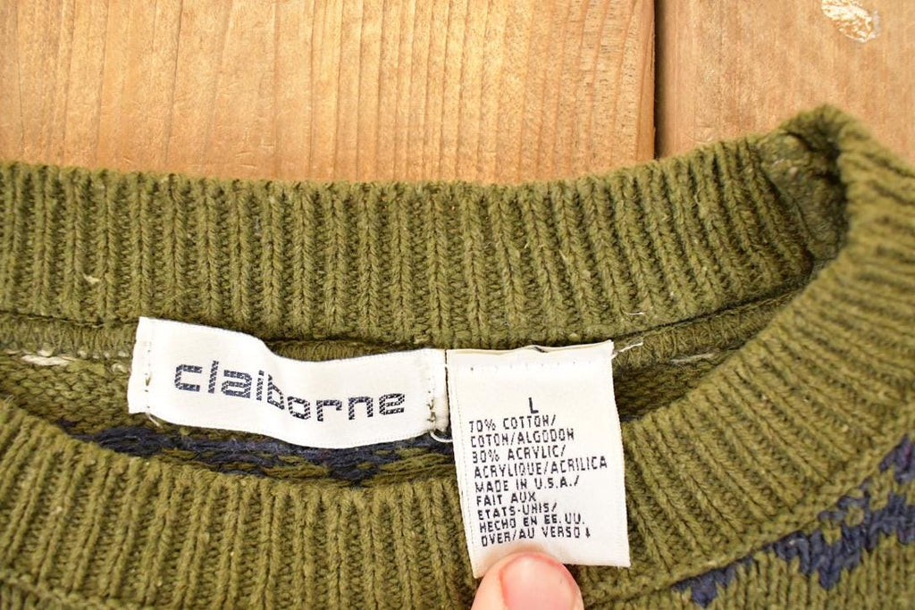 Vintage 1990s Claiborne Abstract Striped Knit Crewneck Sweater Women's XL