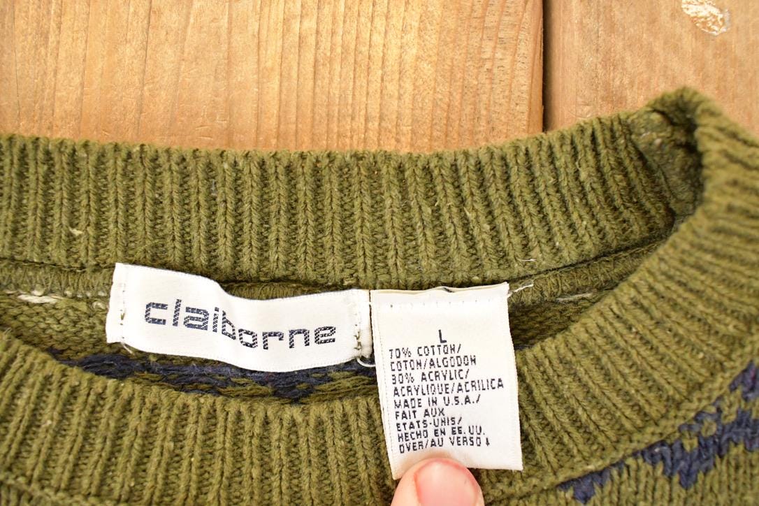 Vintage 1990s Claiborne Abstract Striped Knit Crewneck Sweater Women's XL