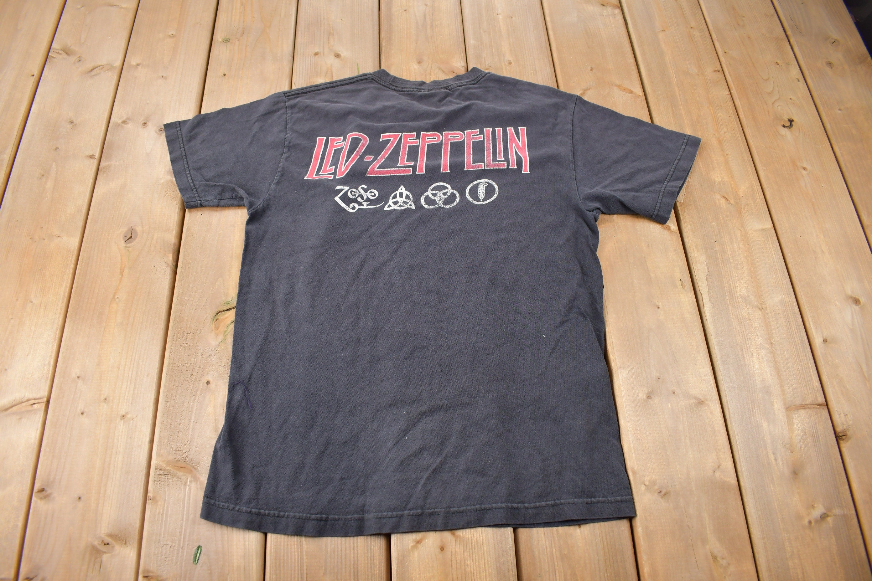 Vintage 1990s Led Zeppelin Zoso Graphic Artimonde Band Tee Made in USA Size M