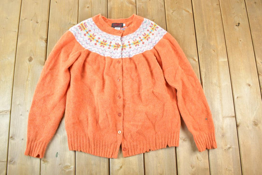 Vintage 1970s O'Connell's Pure New Wool Knit Abstract Pattern Button up Sweater Women's Large