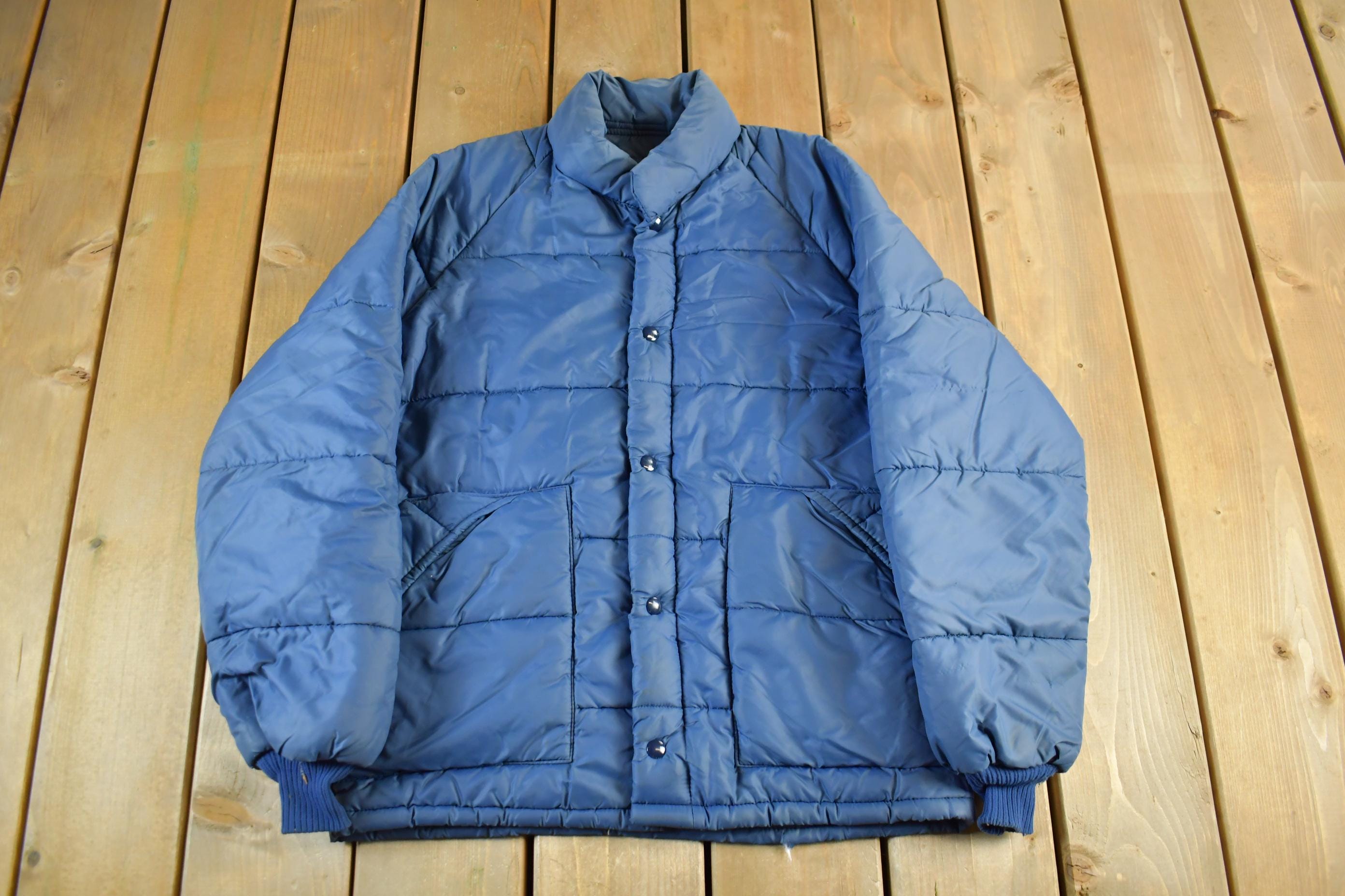 Vintage 80s Blue Nylon Puffer Jacket - Men's Medium