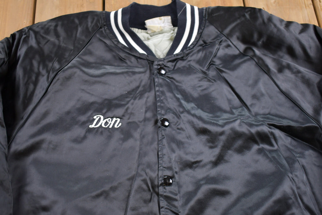 Vintage 1980s Hartwell Knarf's Bar Satin Bomber Jacket