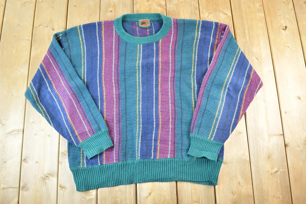 Vintage 1990s Boston Traders Knit Abstract Pattern Crewneck Sweater Mens M