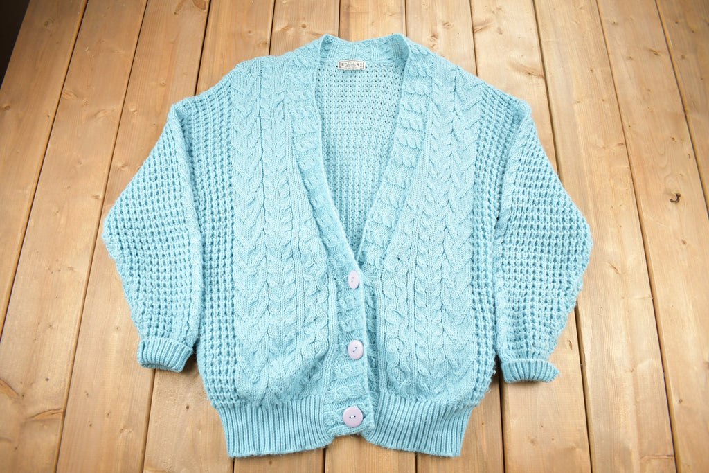 Vintage 1990s Evian Cable Knit Cardigan Sweater