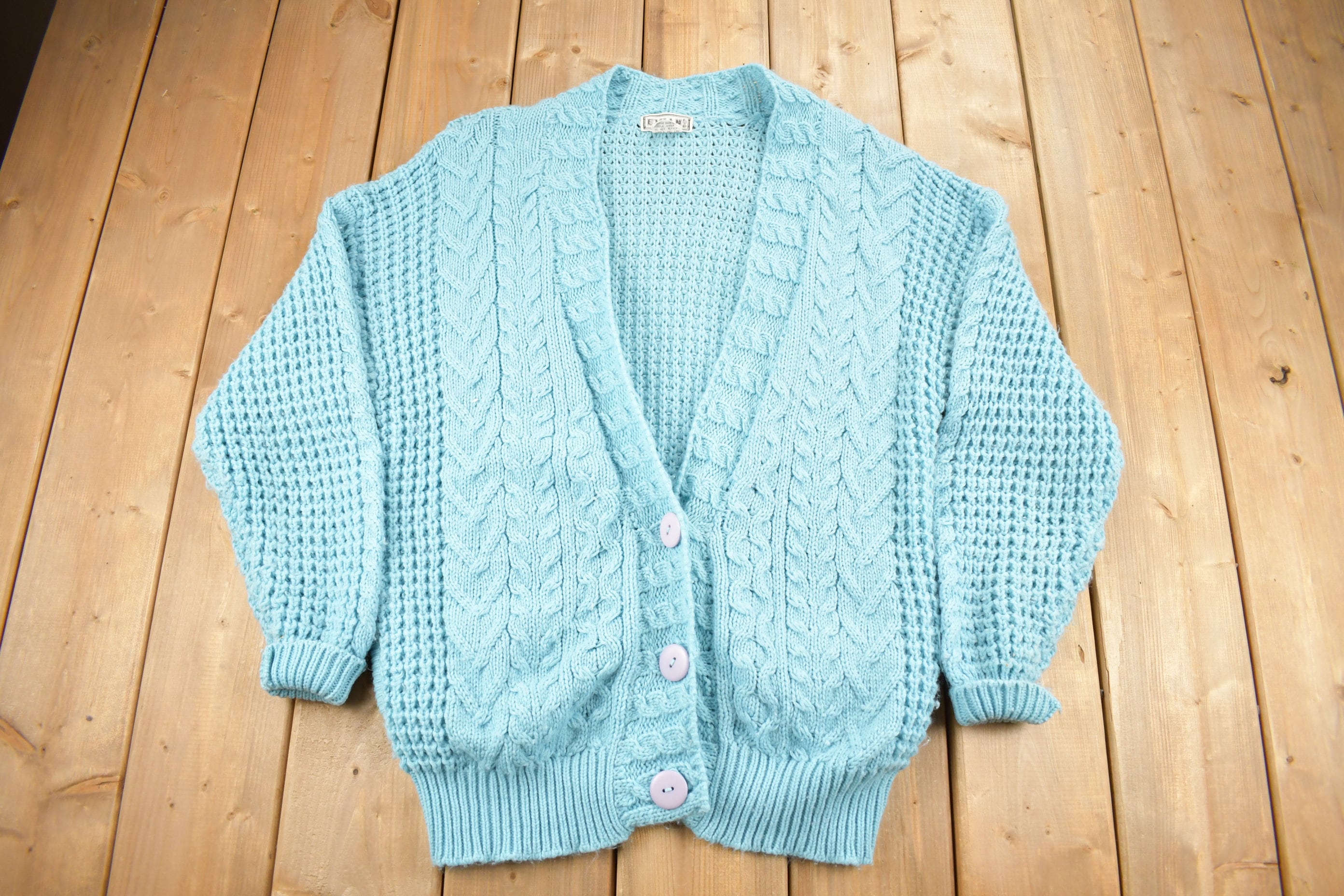 Vintage 1990s Evian Cable Knit Cardigan Sweater