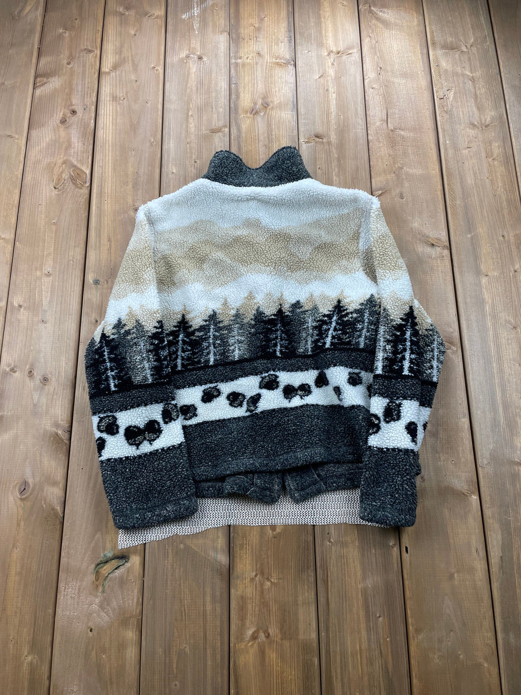 Vintage 1990s Outdoorsman Pattern Deep Pile Fleece Sweatshirt