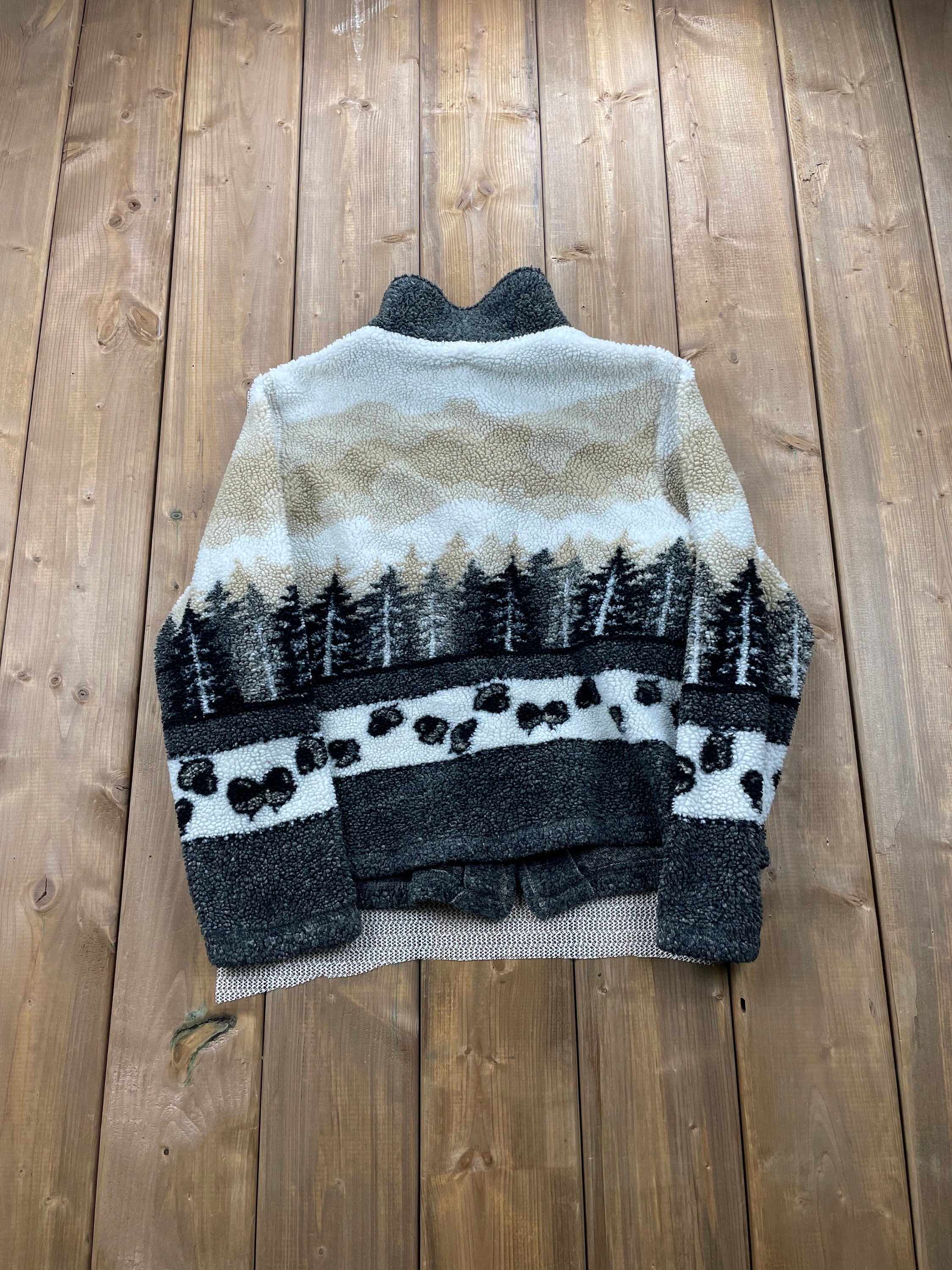 Vintage 1990s Outdoorsman Pattern Deep Pile Fleece Sweatshirt