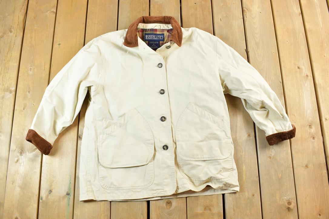 Vintage 1990s Lands End Womens Plaid Lined Workwear Style Light Jacket