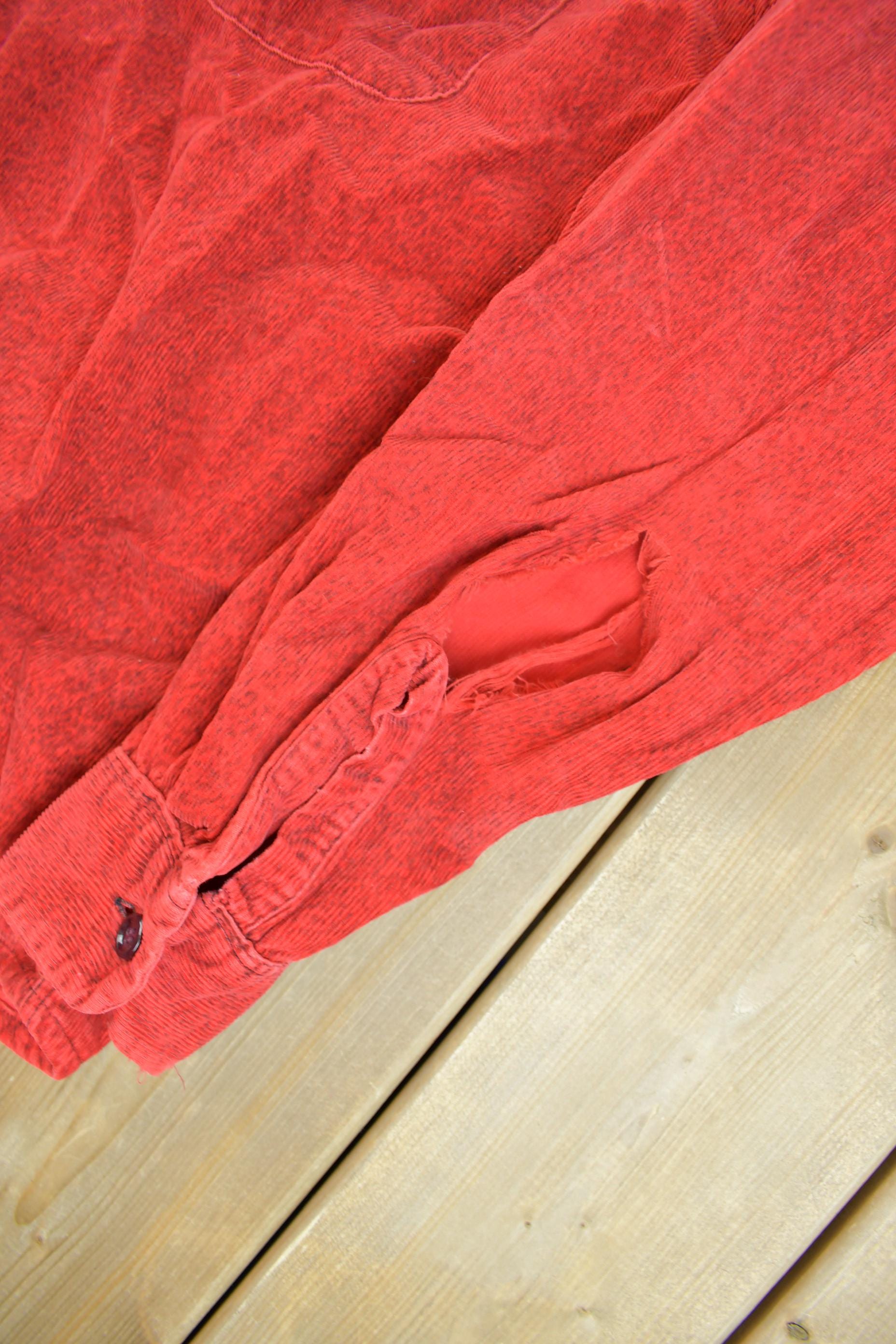 Vintage 1940s Swagger Club Sportswear Red Corduroy Button Up Shirt
