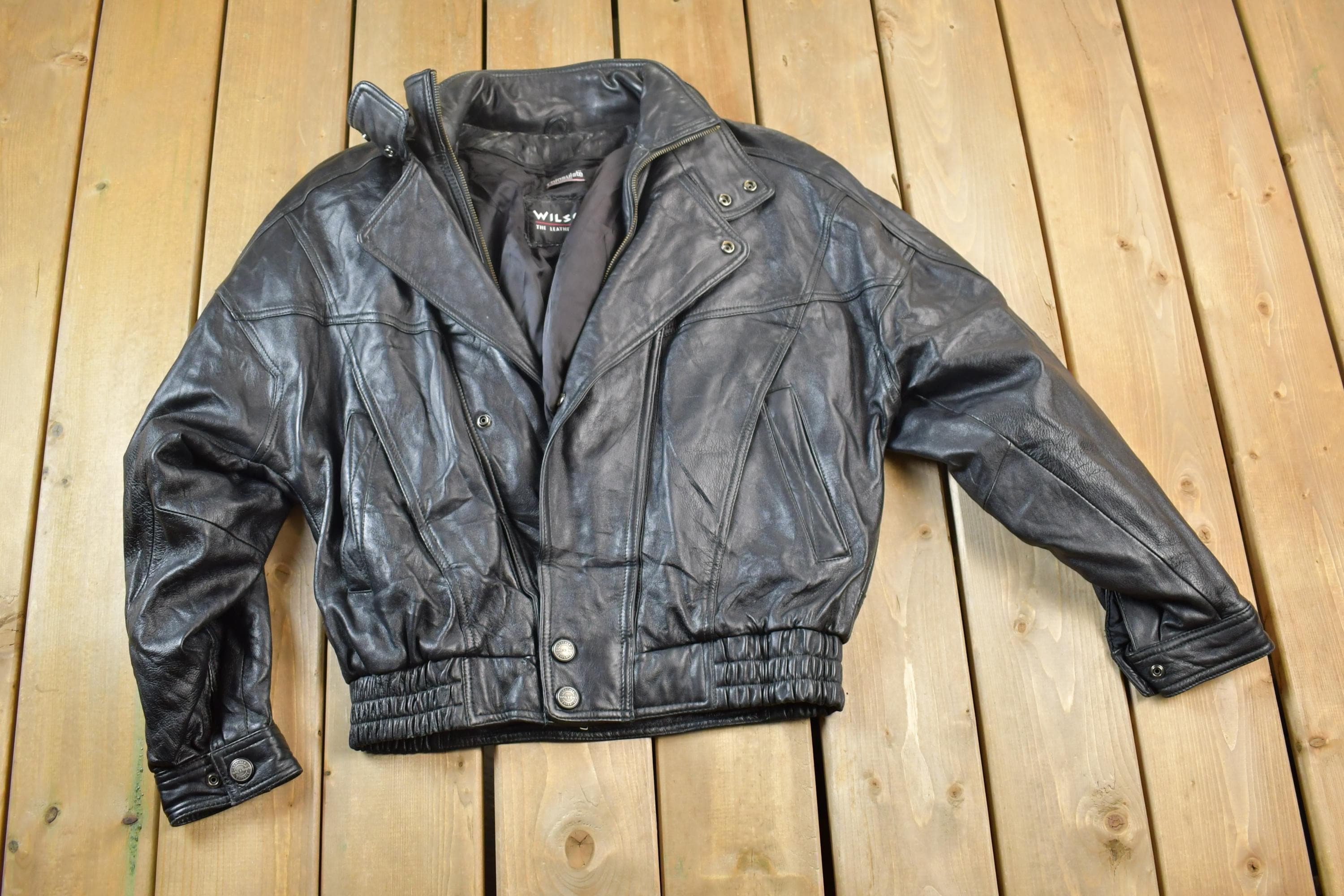 Vintage 1990s Wilson Thinsulate Motorcycle Leather Biker Jacket Made In USA