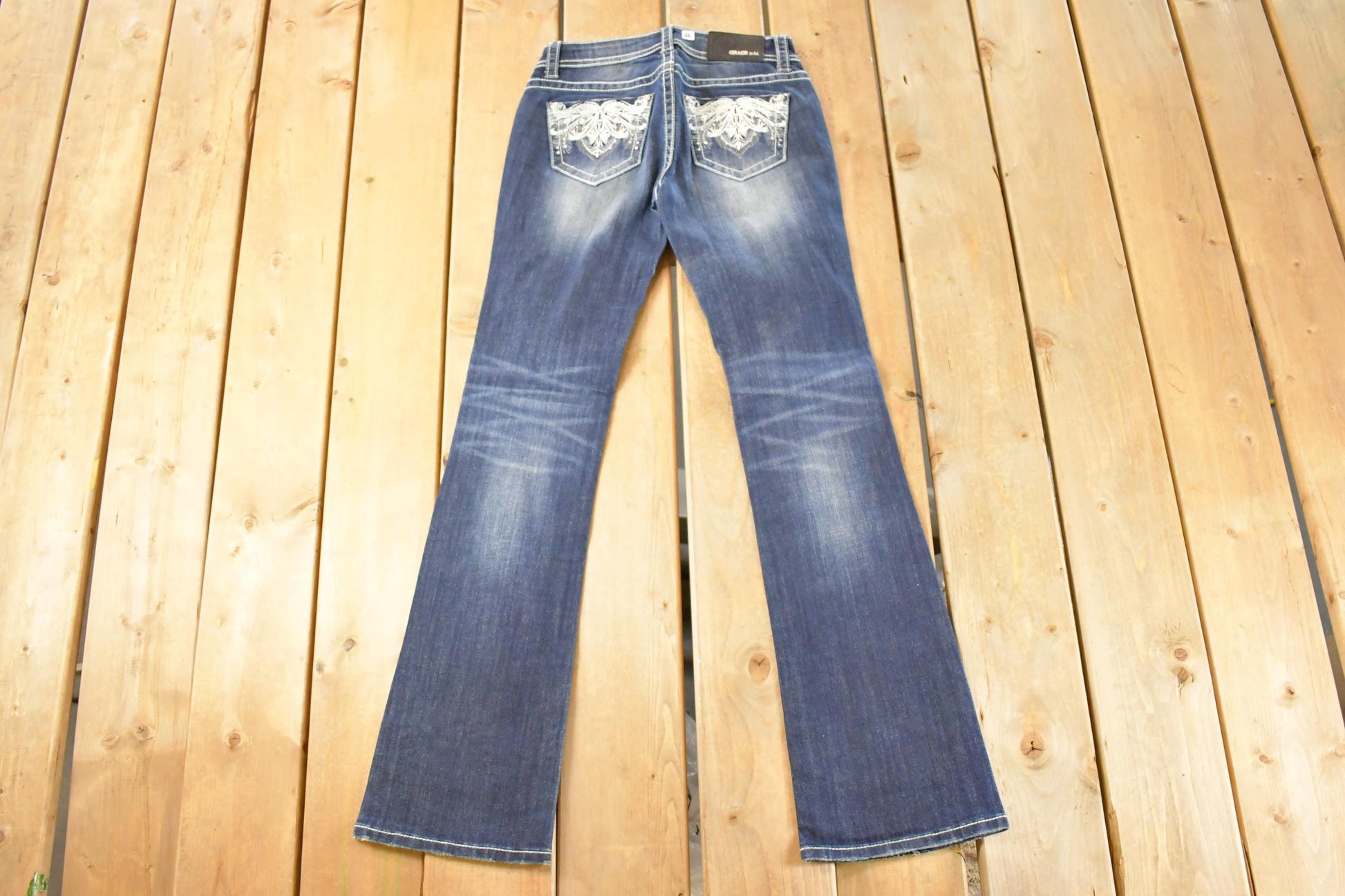 Vintage Deadstock Y2K Grace In LA Bedazzled Bootcut Low Rise Jeans Women's Size 26 x 32