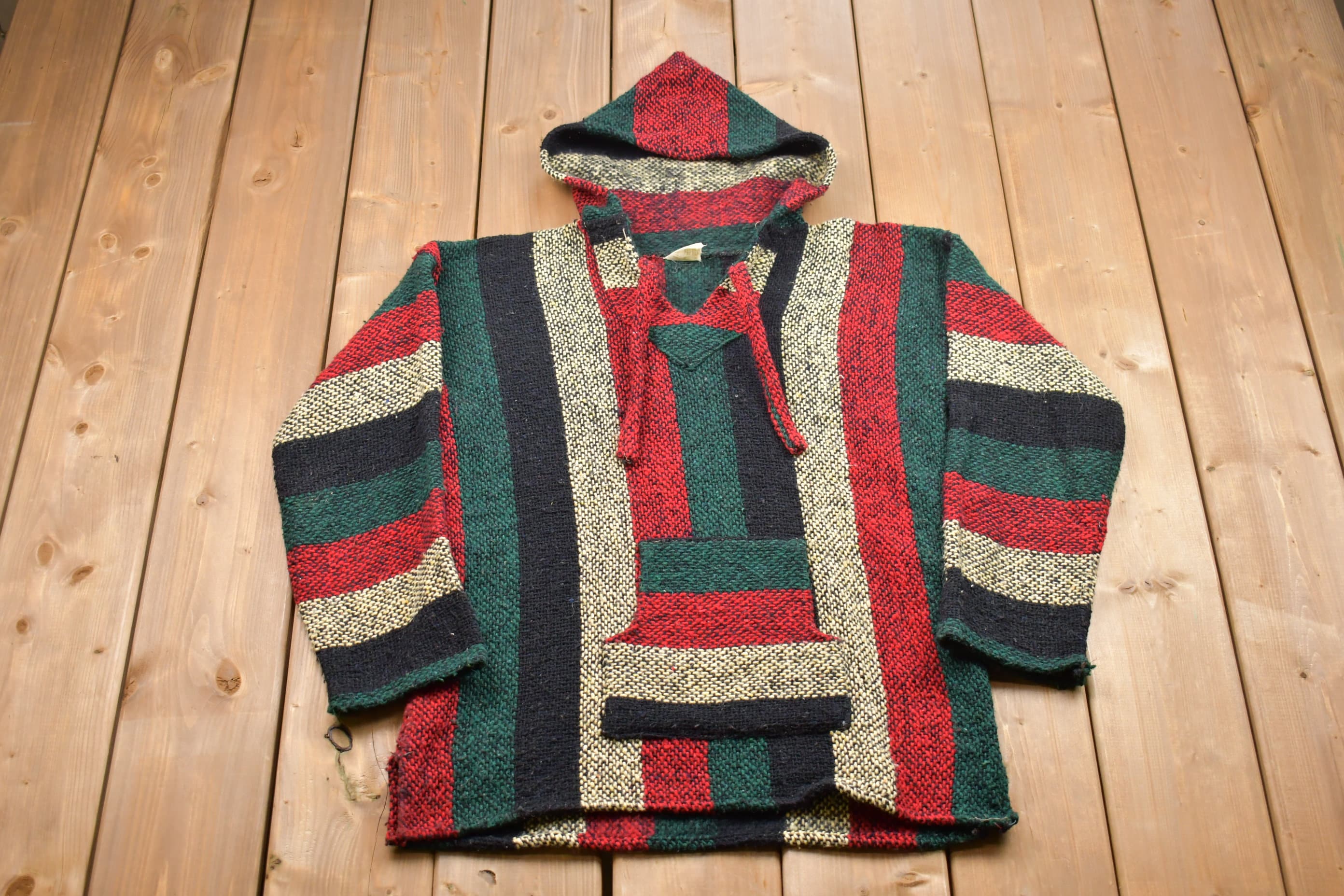 Vintage 1990s Rasta Blanket Hoodie
