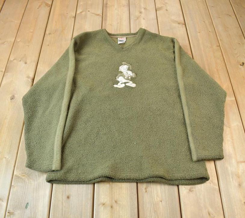 Vintage 1990s Disney Store Donald Duck Embroidered Fleece Sweater