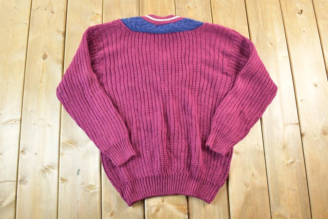 Vintage 1990s Ricki Cable Knit Abstract Pattern Crewneck Sweater Womens L