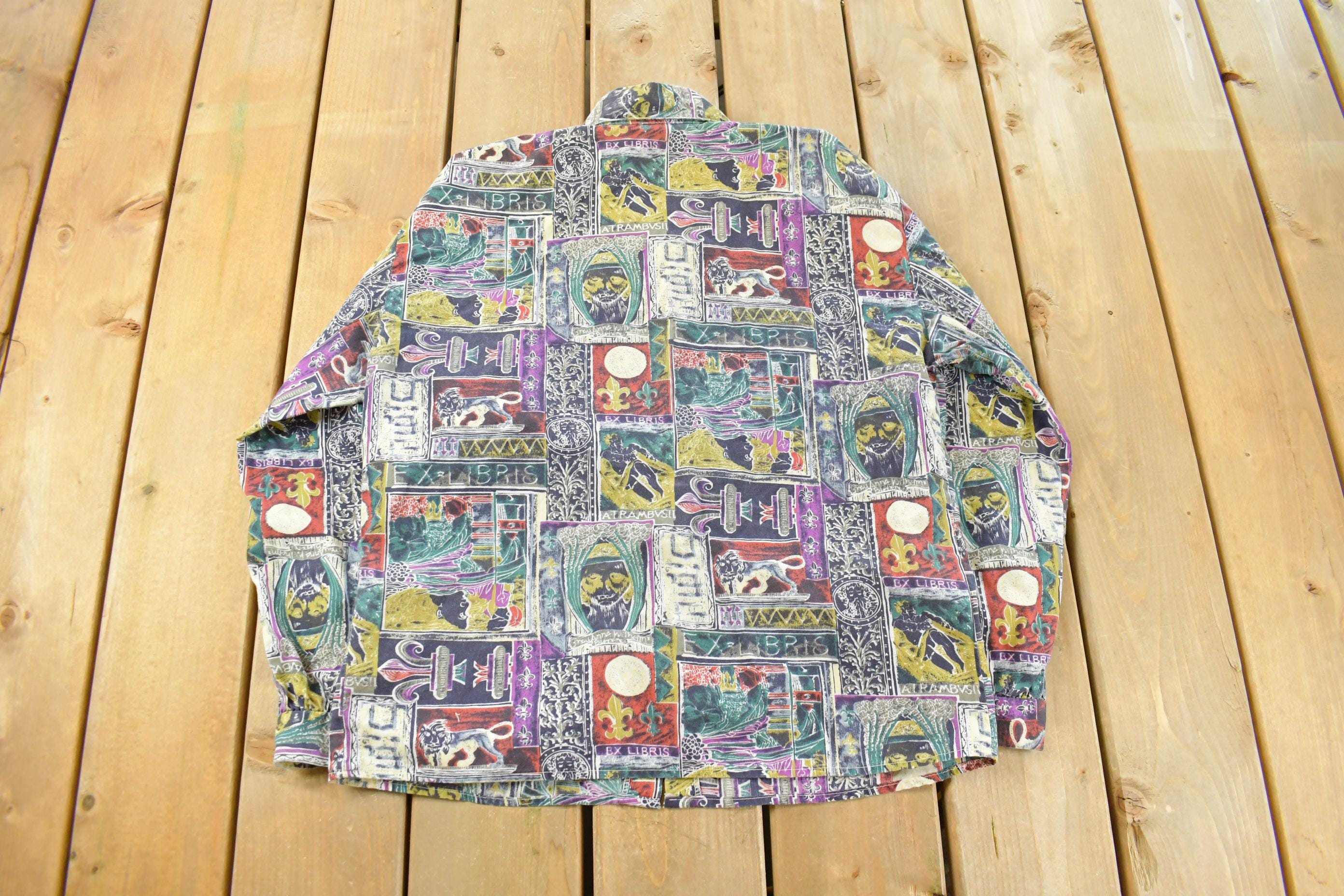 Vintage 1980s Functionals All Over Print Abstract Button Up Shirt Women's M
