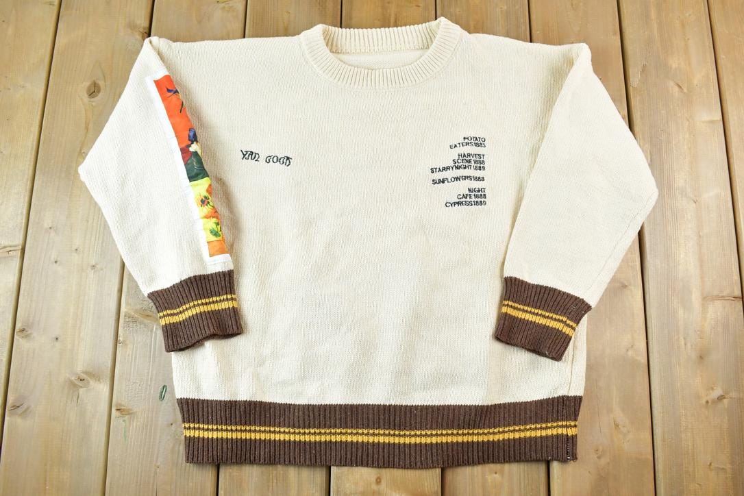 Vintage Y2K Van Gogh Art Knit Crewneck Sweater
