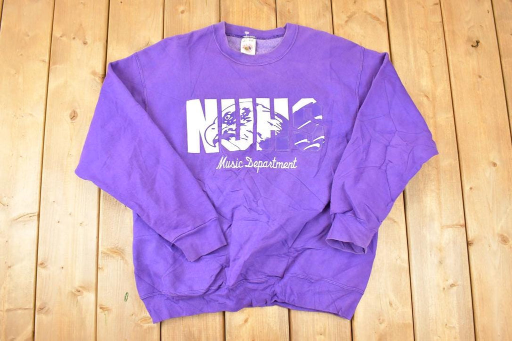 Vintage 1990s NUHS Musov Department Embroidered Collegiate Crewneck Sweatshirt Men's L