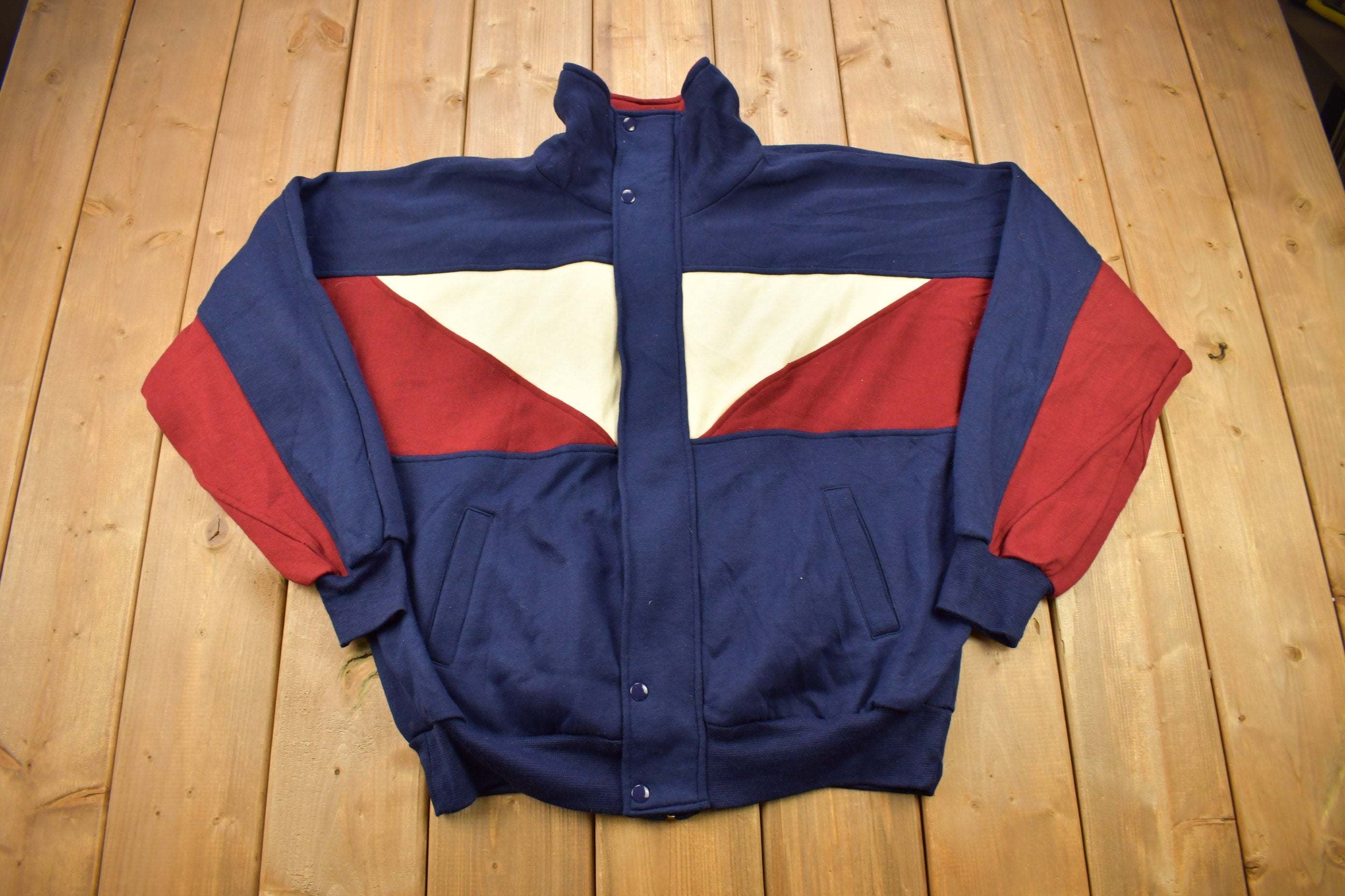 Vintage 1980s Habband Color Block Zip Up Sweatshirt