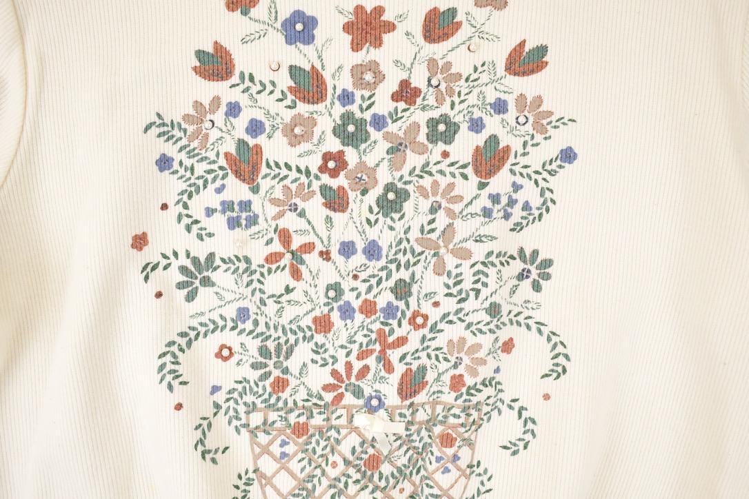 Vintage 1990s Teddi Double Collar Floral Graphic Print Crewneck Sweatshirt Womens L