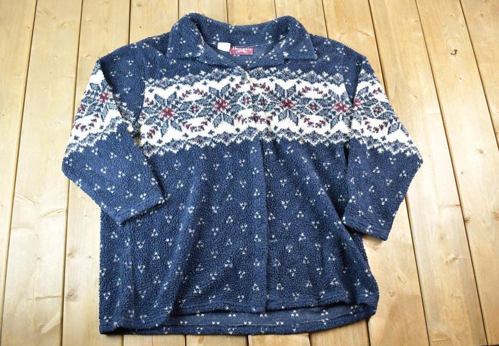 Vintage 1990s Denim And Co Fleece AOP Outdoorsman Sweater