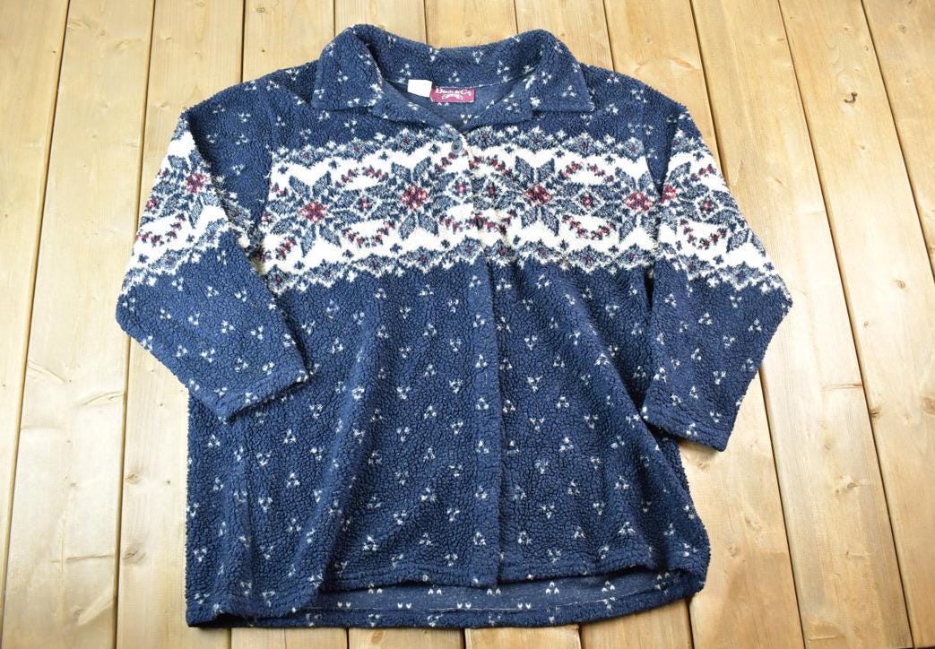 Vintage 1990s Denim And Co Fleece AOP Outdoorsman Sweater