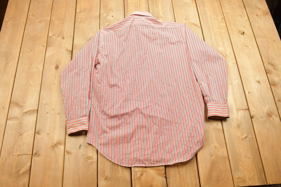 Vintage 1990s Famous Players Striped Button Up Shirt / 1990s Button Up / Vintage Dress Shirt / Striped Button Up / Discretion Button Up