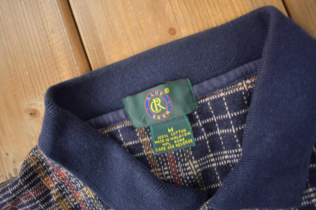 Vintage 1990s Club Room Quarter Button Plaid Collared Crewneck Sweatshirt Size M