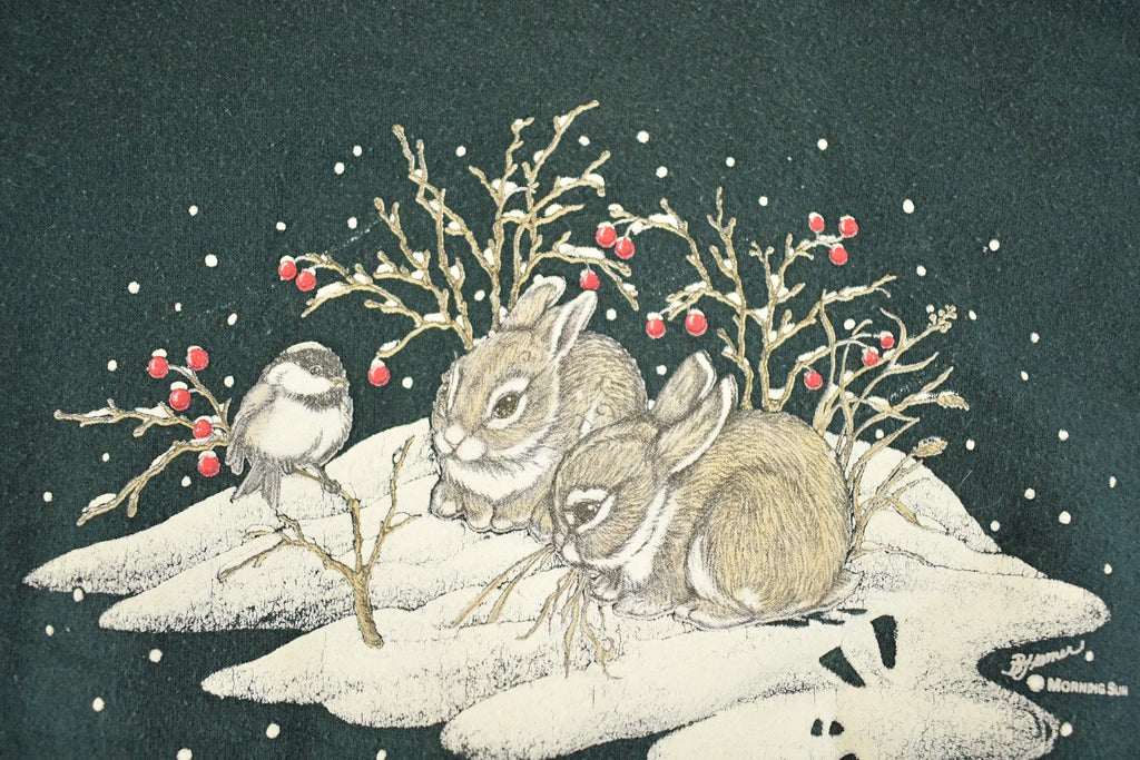 Vintage 1990s Cute Snow Bunny Double Collar Souvenir Crewneck Sweatshirt Women's XL