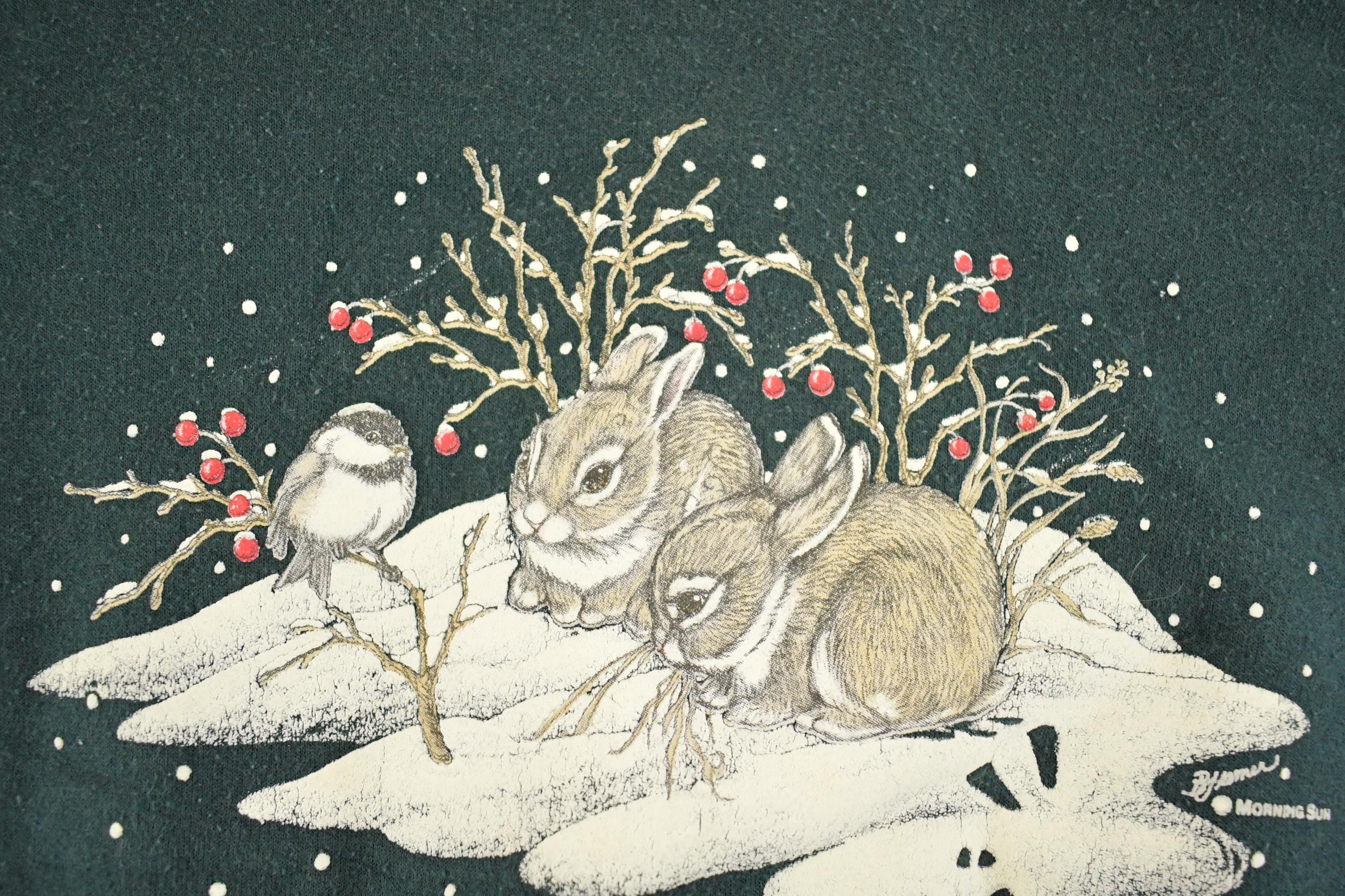 Vintage 1990s Cute Snow Bunny Double Collar Souvenir Crewneck Sweatshirt Women's XL