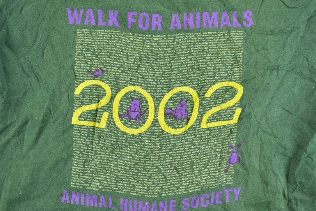 Vintage 2002 Walk For Animals Souvenir T-Shirt