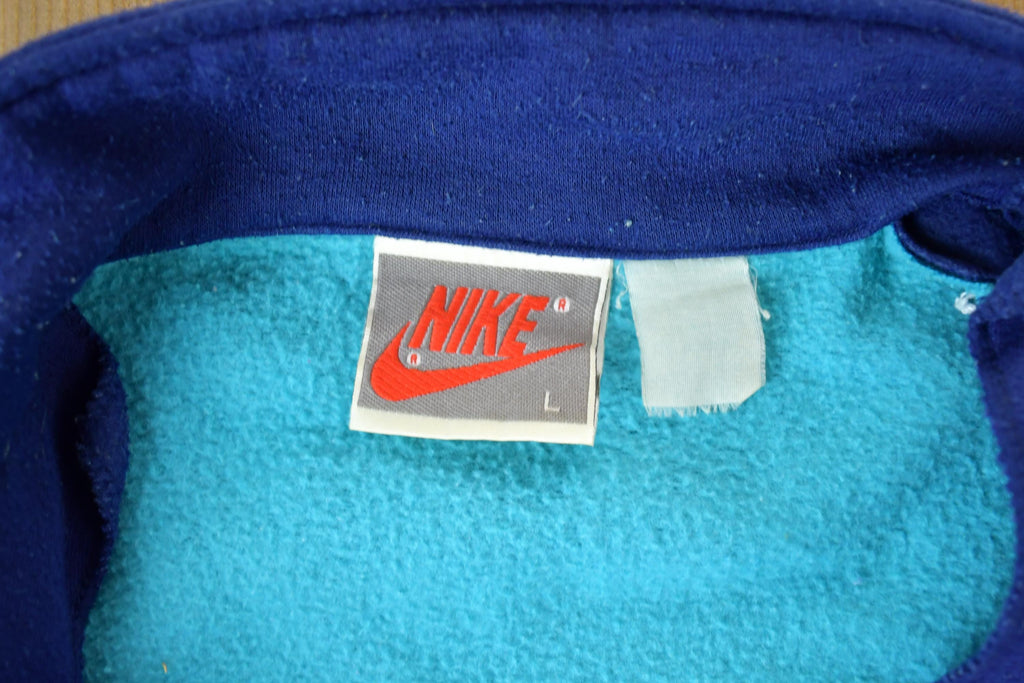 Vintage 1980s Crazy Nike Fleece Embroidered Mini Swoosh Full Zip Mock Neck Sweatshirt