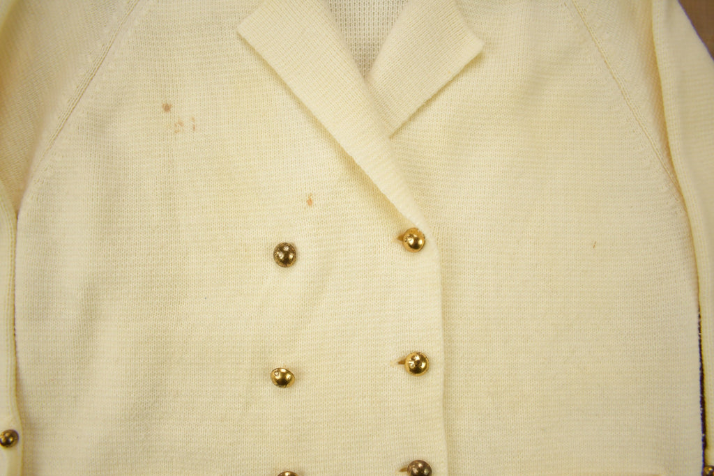 Vintage 1980s Blank White Knitted Cardigan Sweater