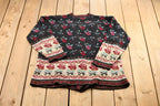 Vintage 1990s Basic Editions Women's Rose and Lily Pattern Knit Cardigan Sweater