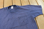 Vintage 1990s Jerzees Super T Blue Blank Pocket T-Shirt Men's L / Streetwear / Single Stitch / Made In USA / 90s Basic Tee
