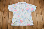 Vintage 1960s Pastel Floral Polyester Short Sleeve Blouse