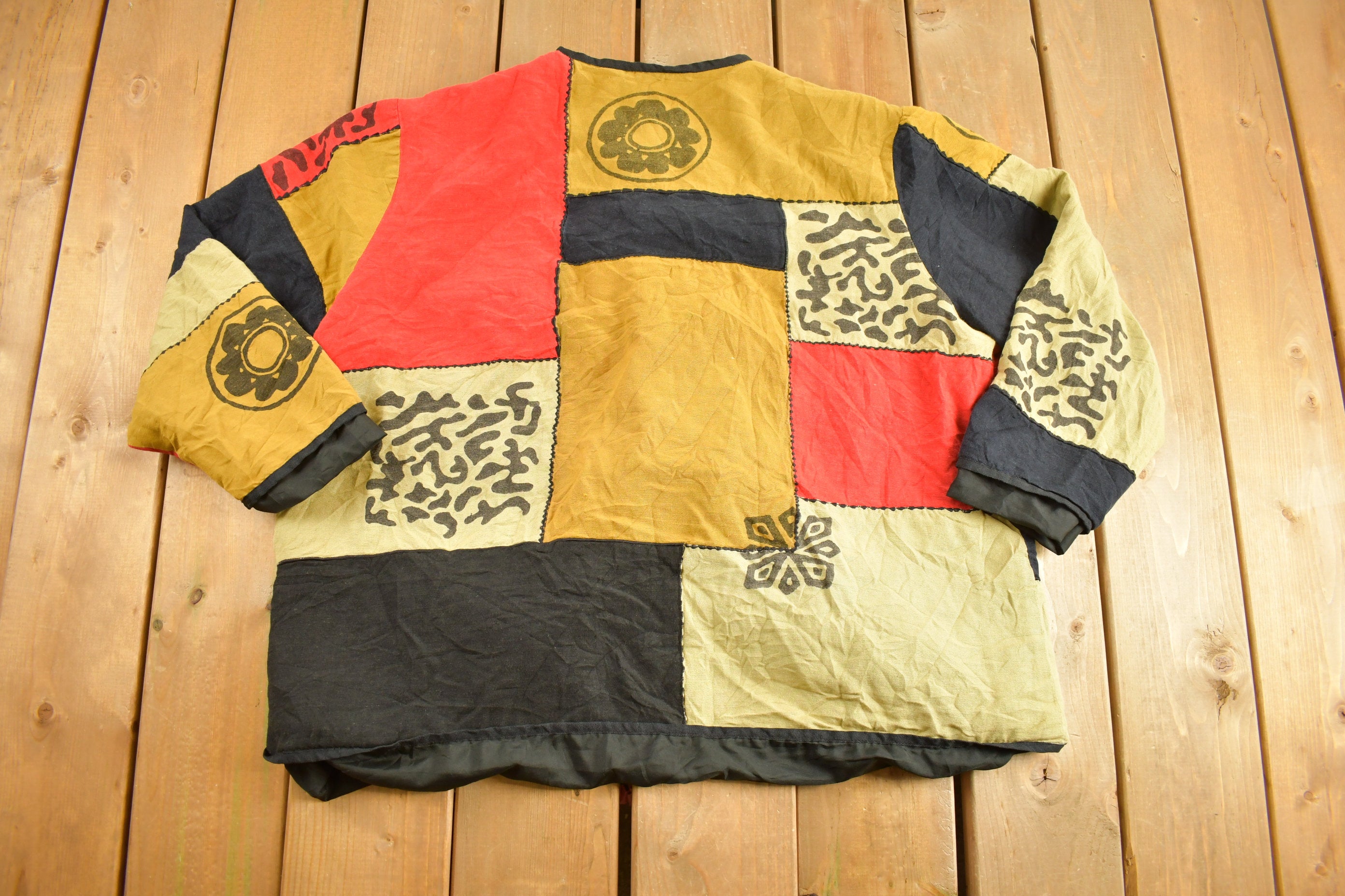 Vintage 1990s Allure Abstract Patchwork Button Cardigan Sweater