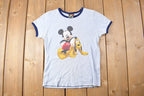 Vintage 1990s Disney Mickey Mouse Pluto Graphic Ringer T-Shirt Cartoon Character Graphic