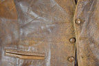 Vintage 1990s Lariat Leather Perfectly Distressed Western Cowboy Vest Made In USA