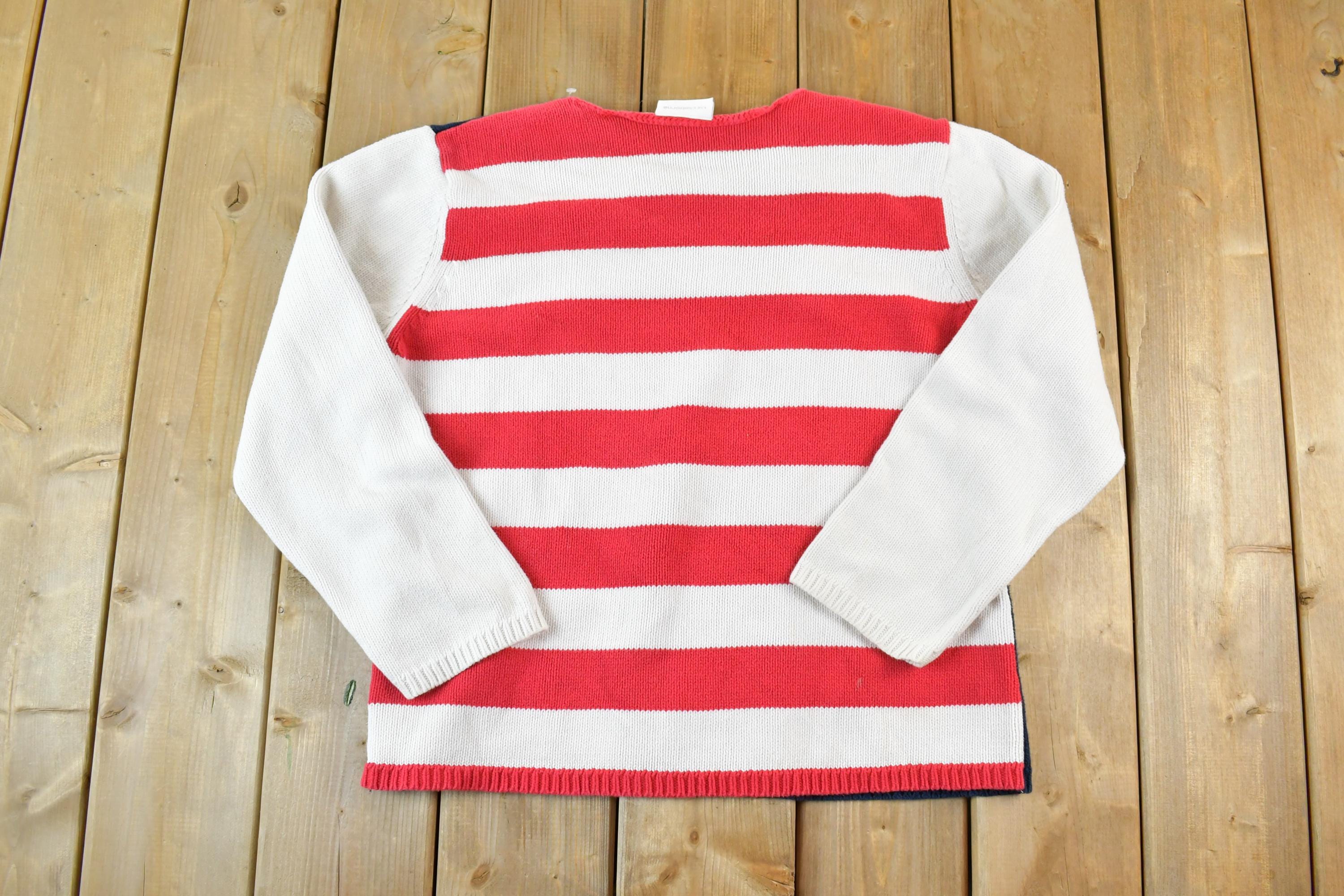 Vintage 1990s Liz Claiborne AOP Cropped Style American Flag Knit Crewneck Sweater
