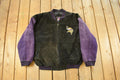 Vintage 1990's Minnesota Vikings Distressed Suede Leather Letterman Jacket Mens Large